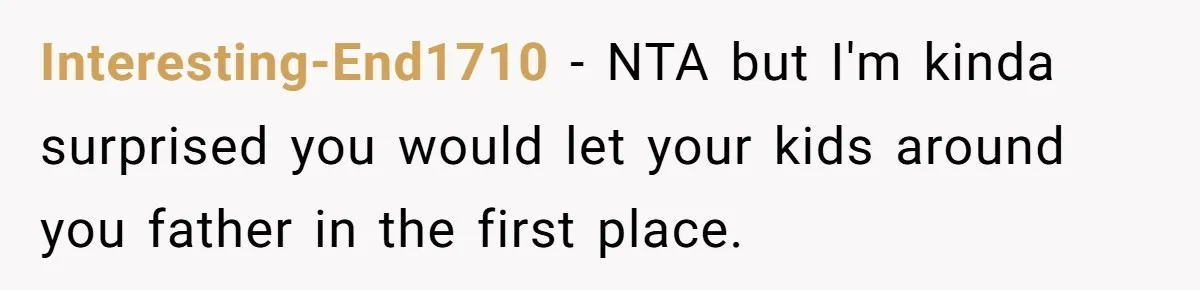 Interesting-End1710 − NTA but I'm kinda surprised you would let your kids around you father in the first place.