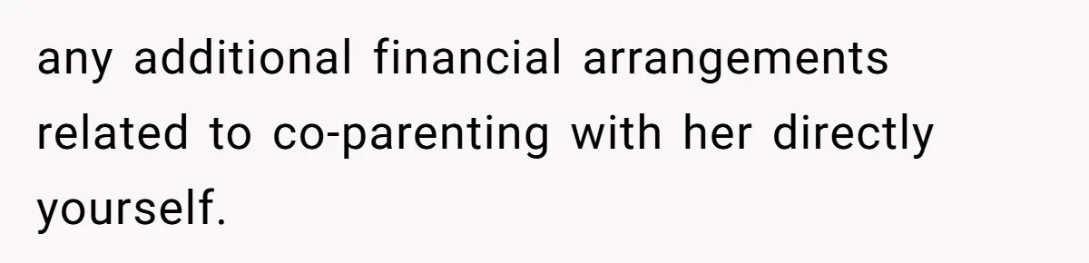 Father Calls Out Ex-Wife For “Using” Child Support And Now Son Is Caught In The Middle any additional financial arrangements related to co-parenting with her directly yourself.