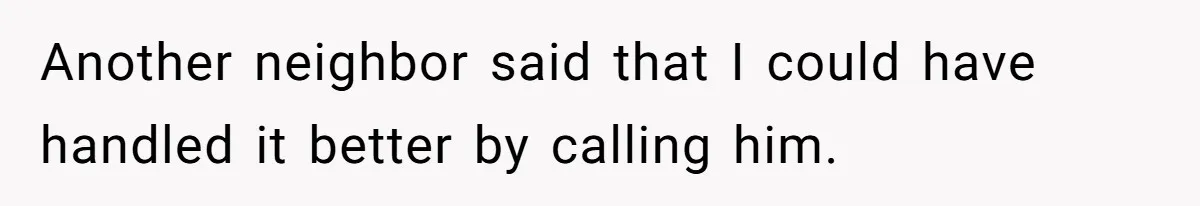 Another neighbor said that I could have handled it better by calling him.