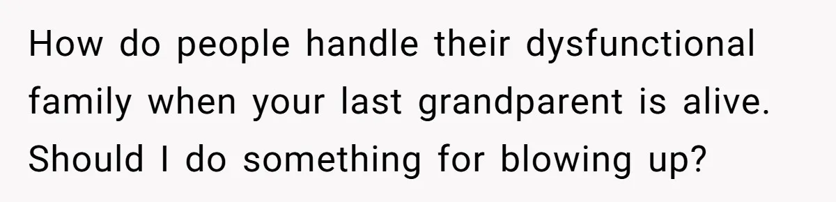 How do people handle their dysfunctional family when your last grandparent is alive. Should I do something for blowing up?