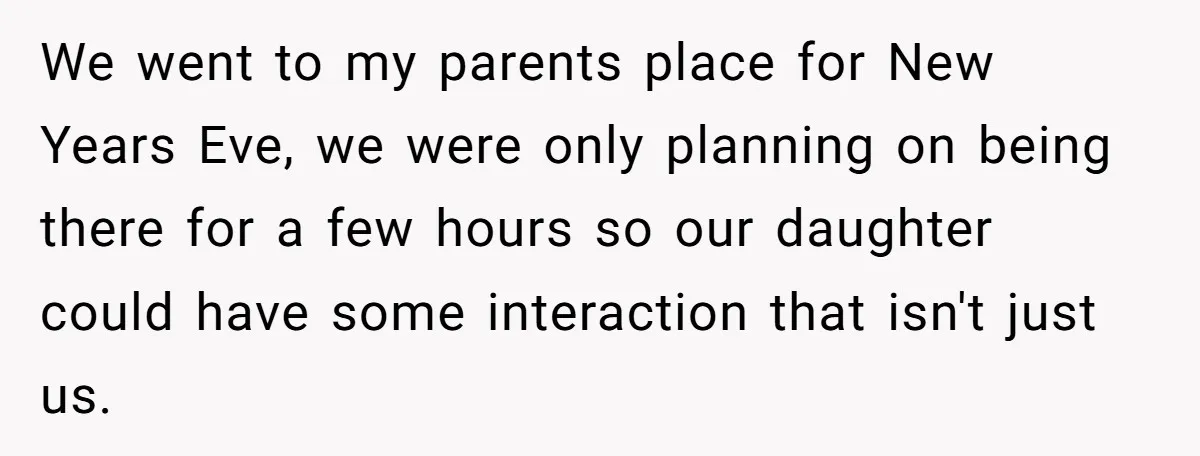 We went to my parents place for New Years Eve, we were only planning on being there for a few hours so our daughter could have some interaction that isn't...