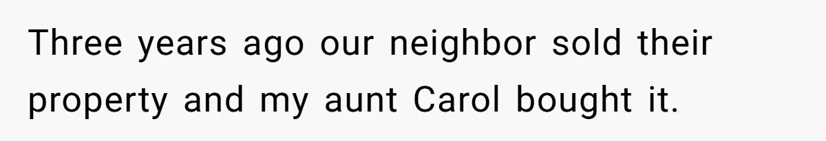 Three years ago our neighbor sold their property and my aunt Carol bought it.