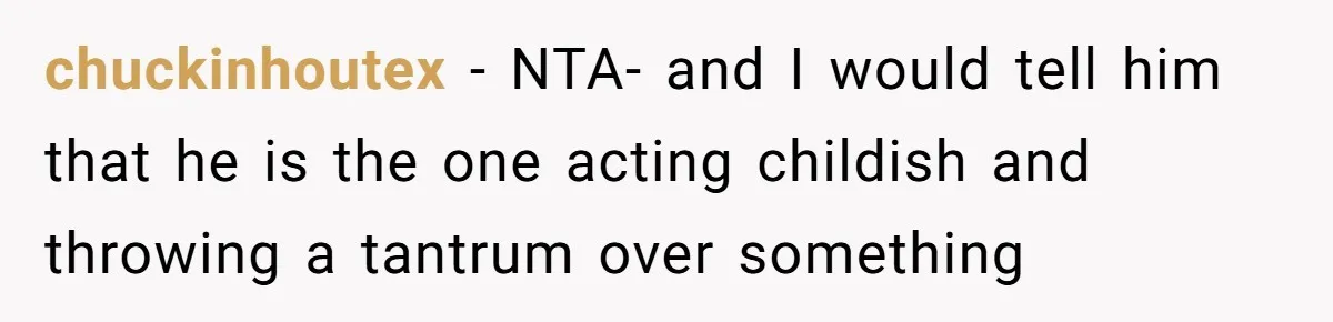 chuckinhoutex − NTA- and I would tell him that he is the one acting childish and throwing a tantrum over something