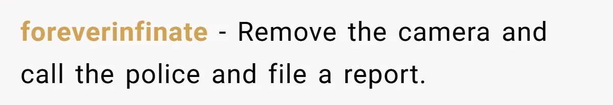 foreverinfinate − Remove the camera and call the police and file a report.