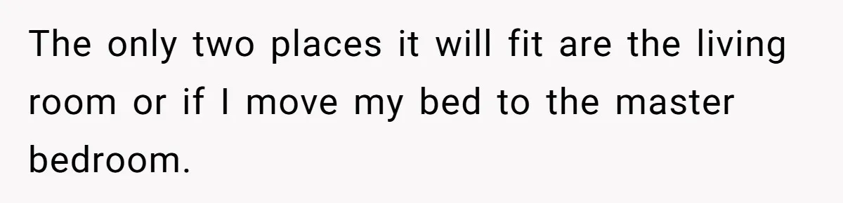 The only two places it will fit are the living room or if I move my bed to the master bedroom.