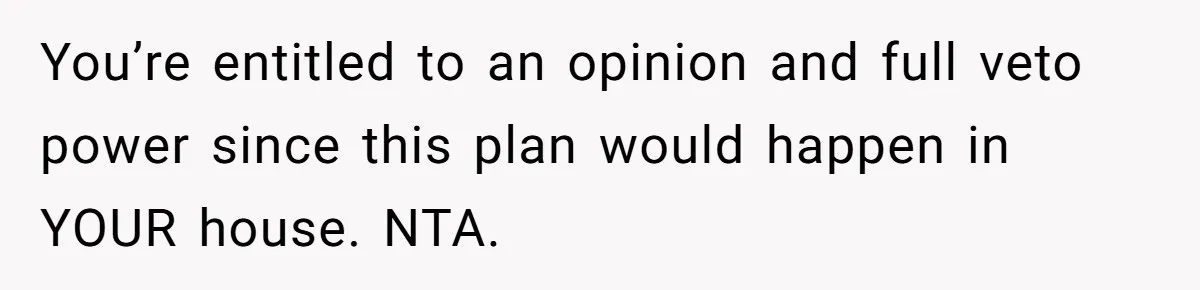 You’re entitled to an opinion and full veto power since this plan would happen in YOUR house. NTA.