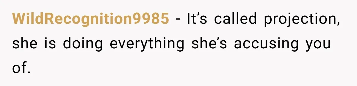 WildRecognition9985 − It’s called projection, she is doing everything she’s accusing you of.