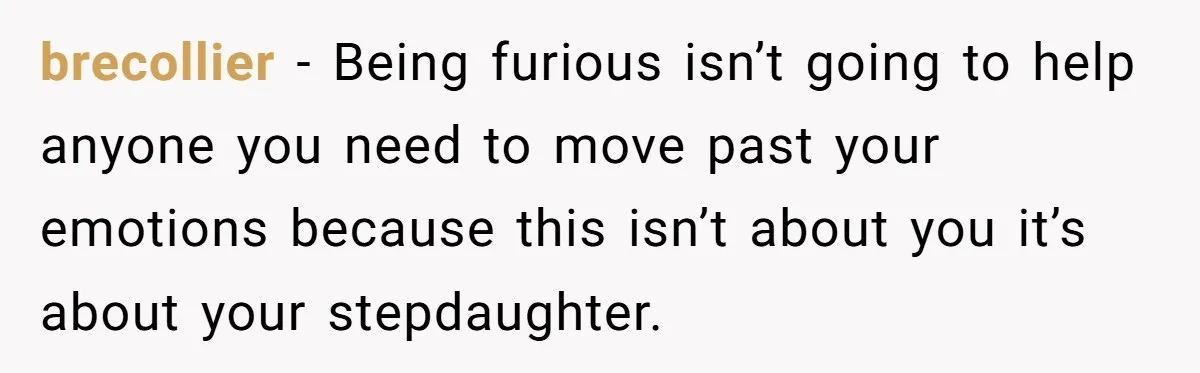 brecollier − Being furious isn’t going to help anyone you need to move past your emotions because this isn’t about you it’s about your stepdaughter.