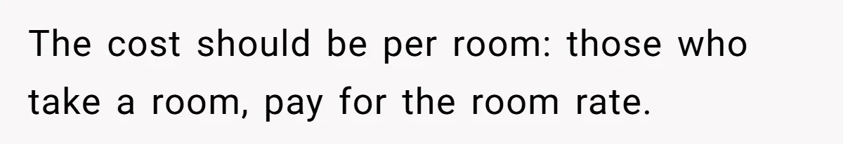 The cost should be per room: those who take a room, pay for the room rate.