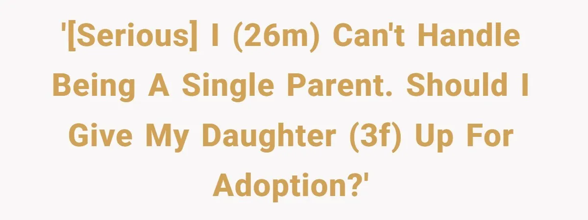 '[SERIOUS] I (26m) can't handle being a single parent. Should I give my daughter (3f) up for adoption?'