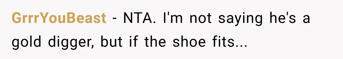 GrrrYouBeast − NTA. I'm not saying he's a gold digger, but if the shoe fits...