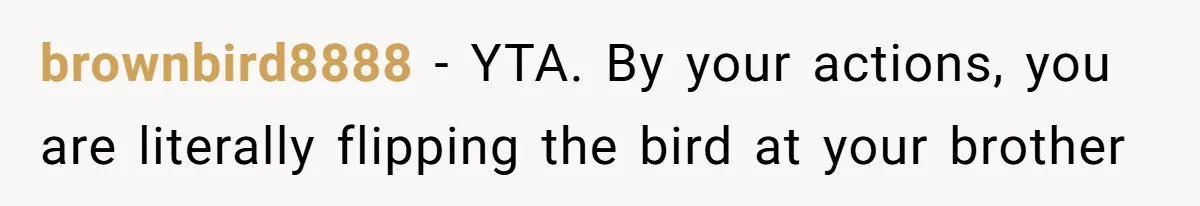 brownbird8888 − YTA. By your actions, you are literally flipping the bird at your brother
