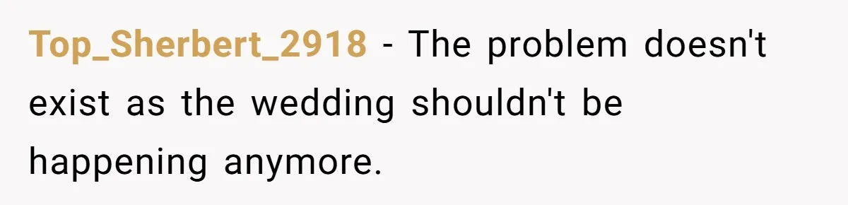 Top_Sherbert_2918 − The problem doesn't exist as the wedding shouldn't be happening anymore.
