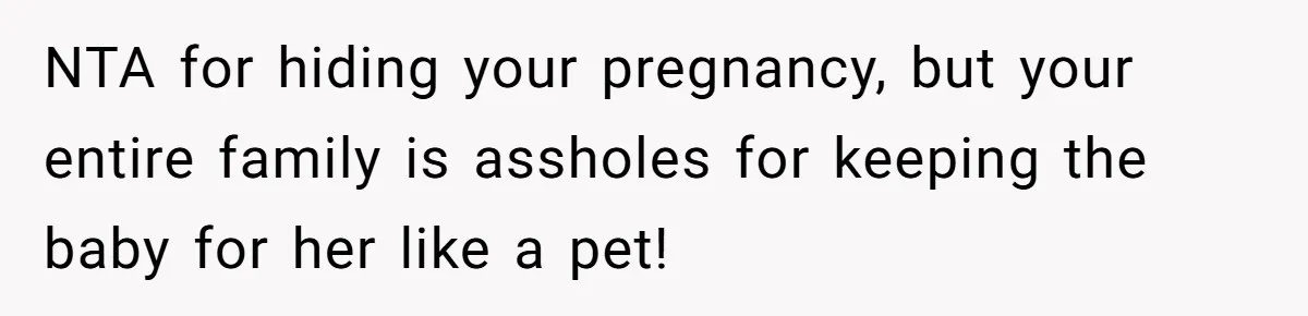 NTA for hiding your pregnancy, but your entire family is assholes for keeping the baby for her like a pet!