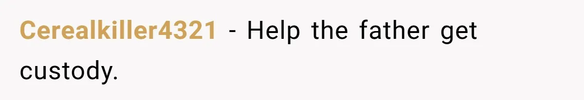 Cerealkiller4321 − Help the father get custody.