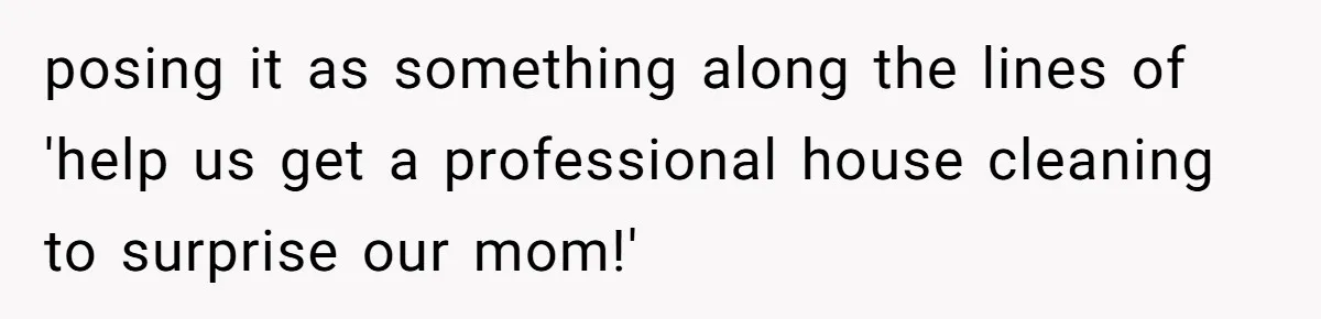 posing it as something along the lines of 'help us get a professional house cleaning to surprise our mom!'
