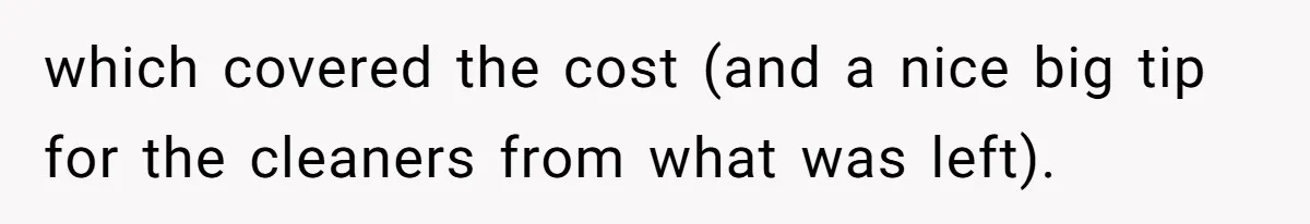 which covered the cost (and a nice big tip for the cleaners from what was left).