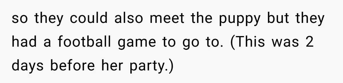 so they could also meet the puppy but they had a football game to go to. (This was 2 days before her party.)