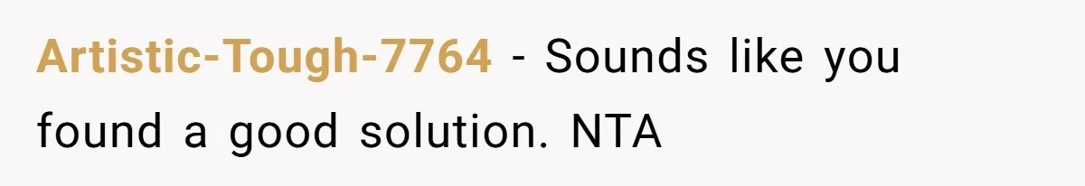 Artistic-Tough-7764 − Sounds like you found a good solution. NTA