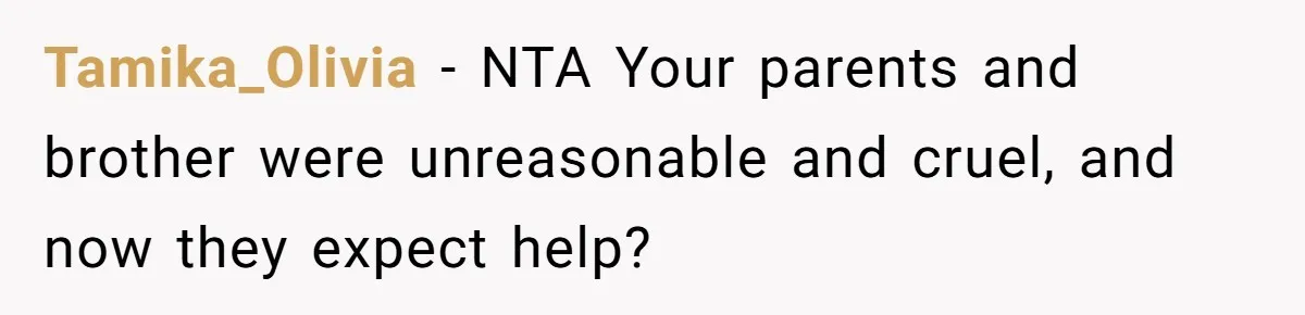 Tamika_Olivia − NTA Your parents and brother were unreasonable and cruel, and now they expect help?