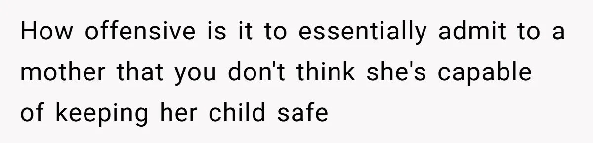 How offensive is it to essentially admit to a mother that you don't think she's capable of keeping her child safe