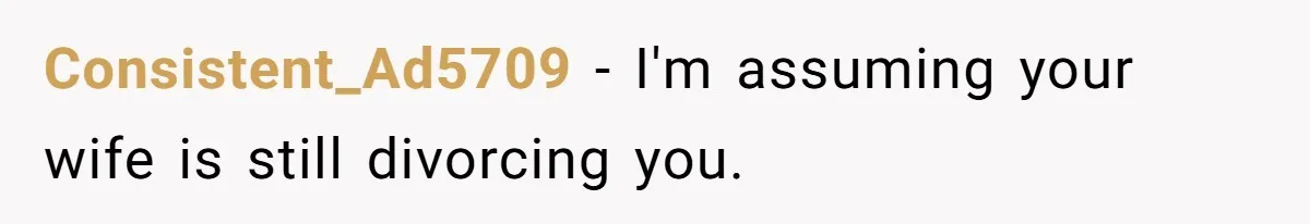 Consistent_Ad5709 − I'm assuming your wife is still divorcing you.