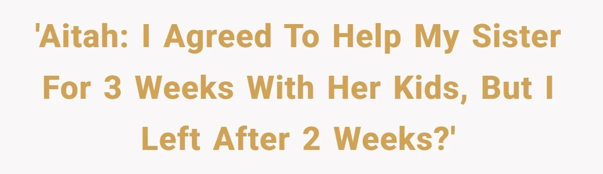 'AITAH: I agreed to help my sister for 3 weeks with her kids, but I left after 2 weeks?'