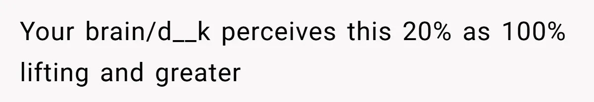 Your brain/d__k perceives this 20% as 100% lifting and greater