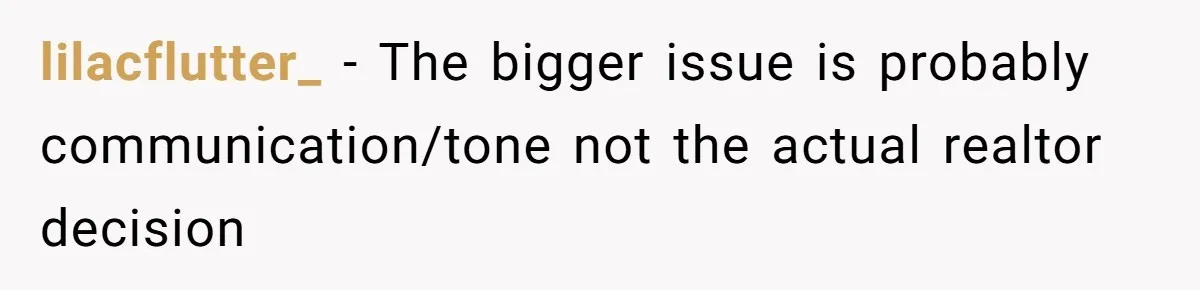 lilacflutter_ − The bigger issue is probably communication/tone not the actual realtor decision
