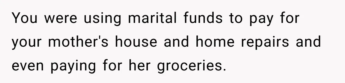 You were using marital funds to pay for your mother's house and home repairs and even paying for her groceries.