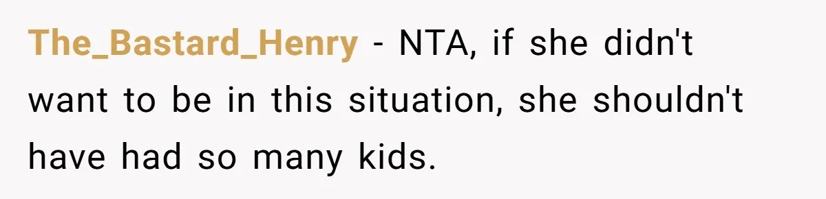 The_Bastard_Henry − NTA, if she didn't want to be in this situation, she shouldn't have had so many kids.