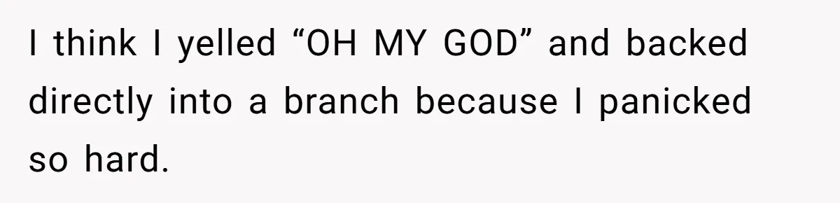 I think I yelled “OH MY GOD” and backed directly into a branch because I panicked so hard.