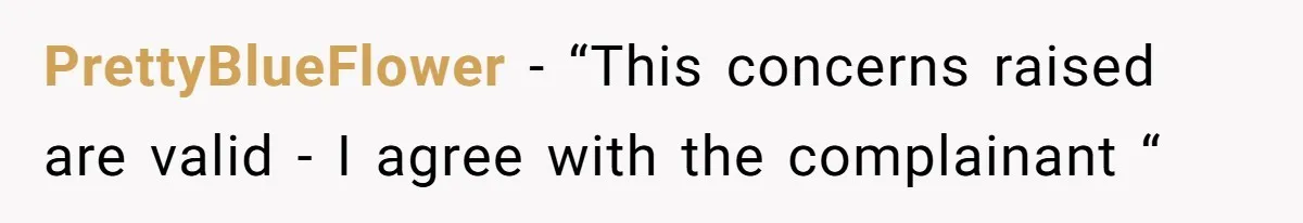 PrettyBlueFlower − “This concerns raised are valid - I agree with the complainant “