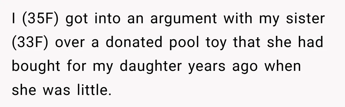 I (35F) got into an argument with my sister (33F) over a donated pool toy that she had bought for my daughter years ago when she was little.