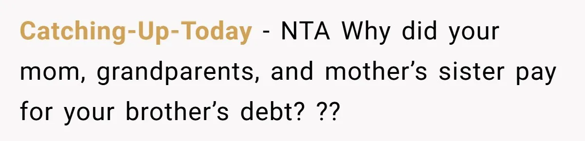 He Told His Mother He Never Wants His Brother at His Future Wedding After Watching Him Neglect Their Sick Grandmother Catching-Up-Today − NTA Why did your mom, grandparents, and mother’s sister pay for your brother’s debt? ??