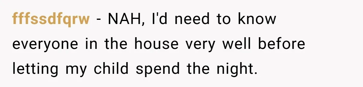 fffssdfqrw − NAH, I'd need to know everyone in the house very well before letting my child spend the night.