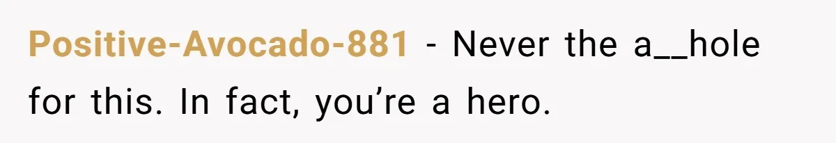 Positive-Avocado-881 − Never the a__hole for this. In fact, you’re a hero.