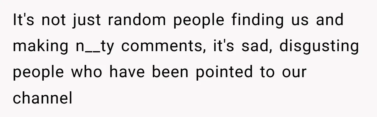 It's not just random people finding us and making n__ty comments, it's sad, disgusting people who have been pointed to our channel