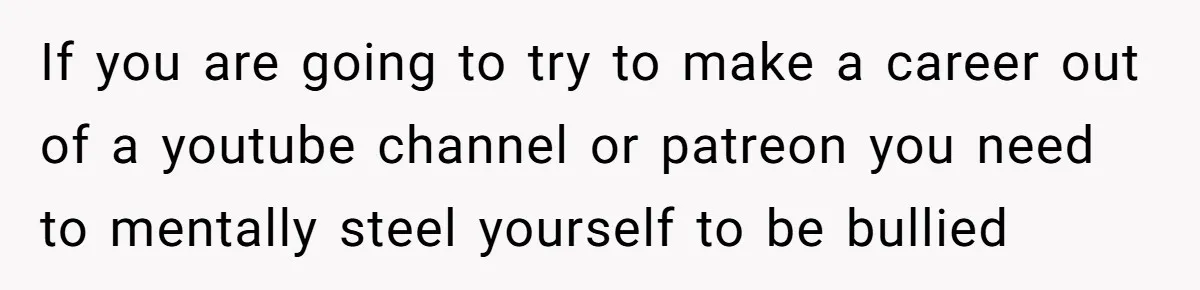 If you are going to try to make a career out of a youtube channel or patreon you need to mentally steel yourself to be bullied