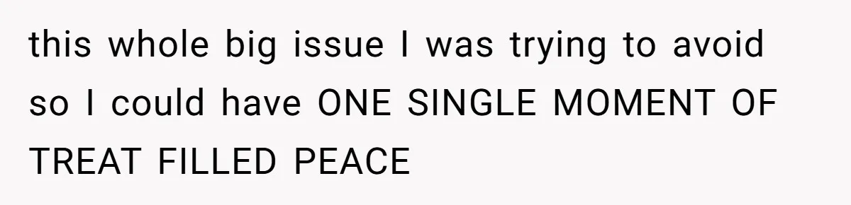 this whole big issue I was trying to avoid so I could have ONE SINGLE MOMENT OF TREAT FILLED PEACE