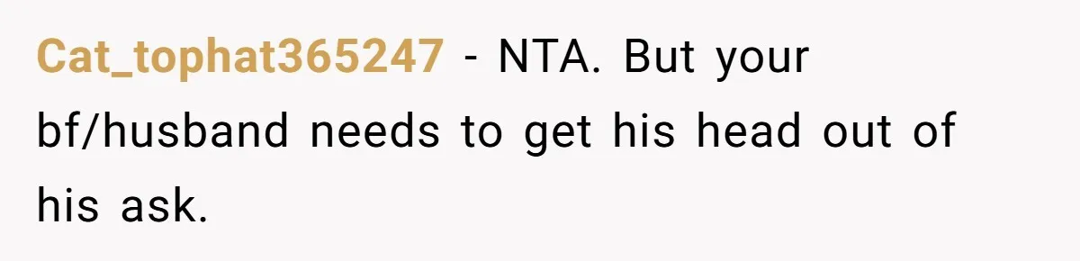 Cat_tophat365247 − NTA. But your bf/husband needs to get his head out of his ask.