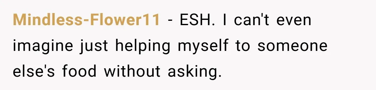 Mindless-Flower11 − ESH. I can't even imagine just helping myself to someone else's food without asking.