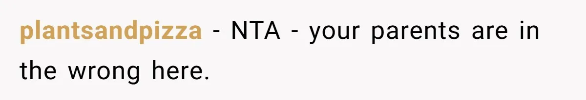 plantsandpizza − NTA - your parents are in the wrong here.