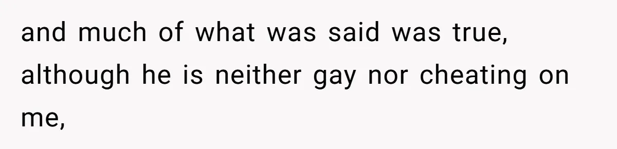 and much of what was said was true, although he is neither gay nor cheating on me,