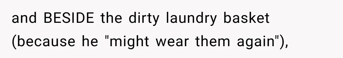 and BESIDE the dirty laundry basket (because he "might wear them again"),