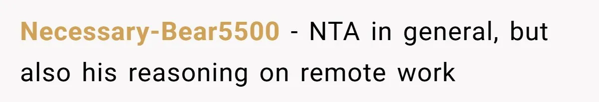 Necessary-Bear5500 − NTA in general, but also his reasoning on remote work