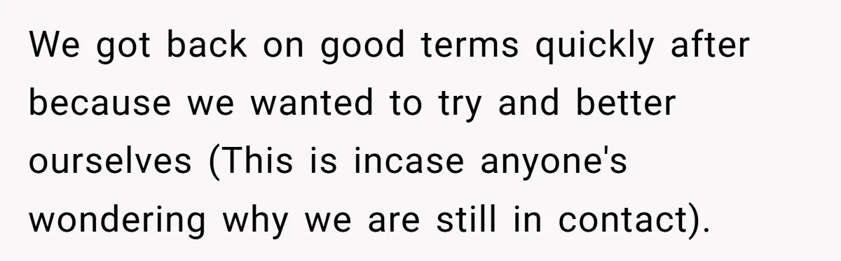 We got back on good terms quickly after because we wanted to try and better ourselves (This is incase anyone's wondering why we are still in contact).