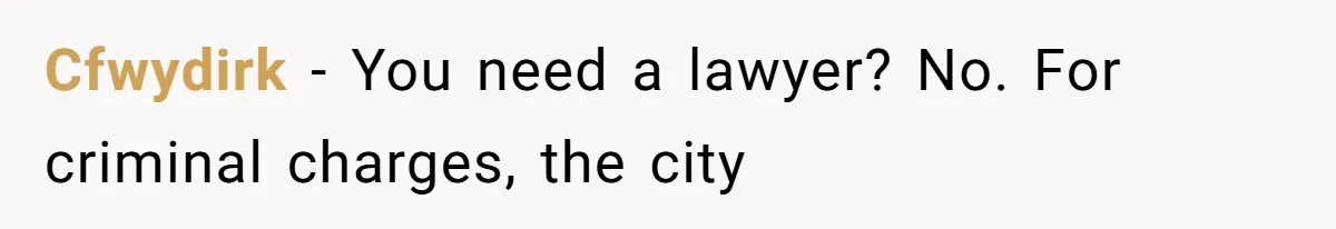 Cfwydirk − You need a lawyer? No. For criminal charges, the city