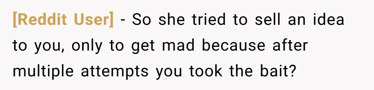 [Reddit User] − So she tried to sell an idea to you, only to get mad because after multiple attempts you took the bait?
