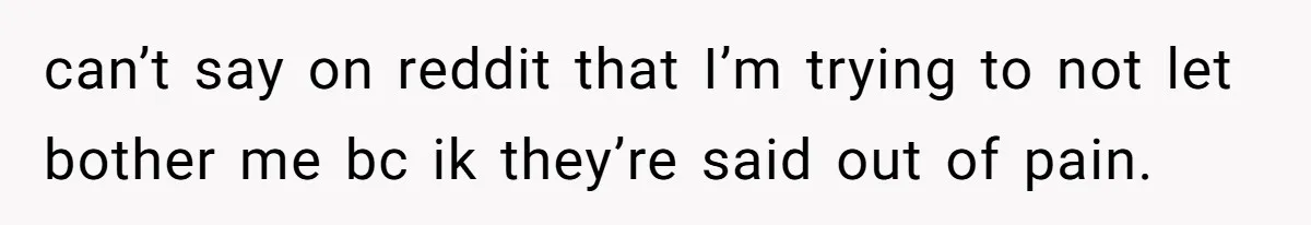 can’t say on reddit that I’m trying to not let bother me bc ik they’re said out of pain.